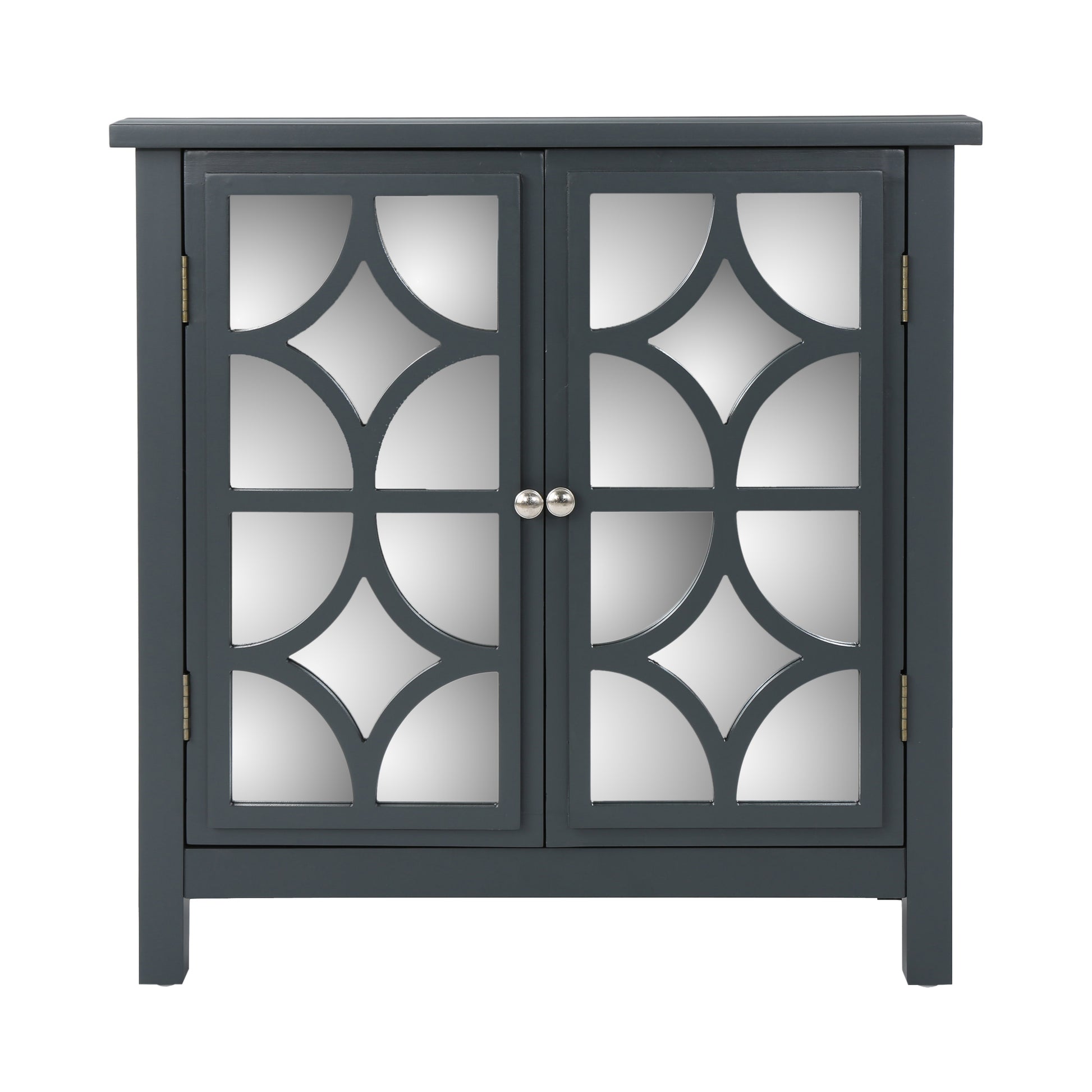 Firwood Mirror Finished Double Door Cabinet, Charcoal Grey Grey Solid Wood