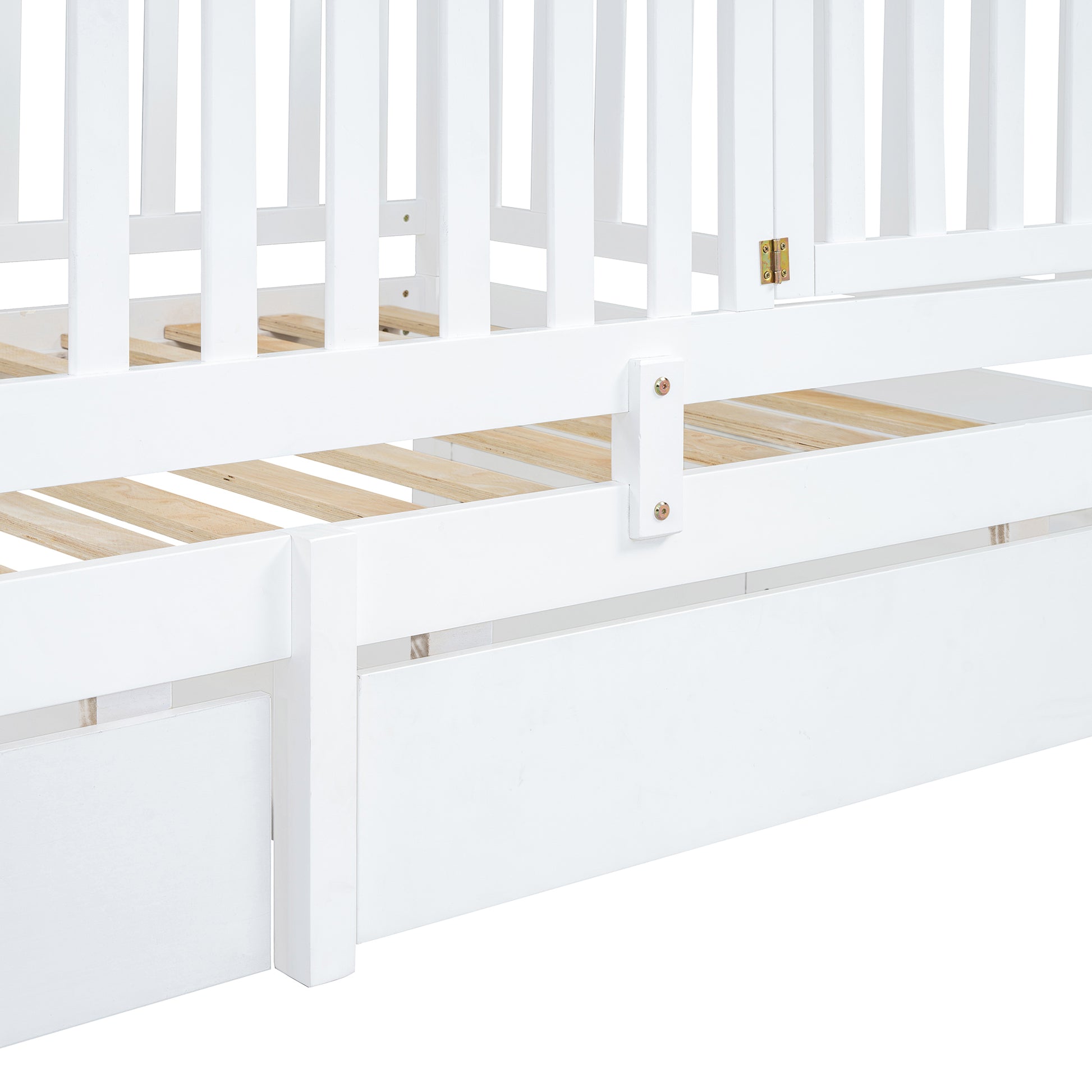 Twin Size Wood Daybed With Fence Guardrails And 2 Drawers, Split Into Independent Floor Bed & Daybed, White Old Sku :Lp000881Aak Twin White Solid Wood Mdf