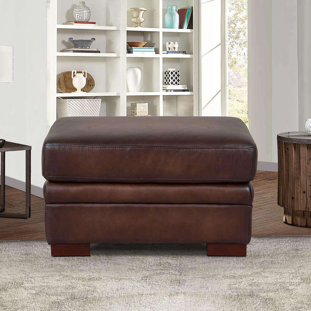 Brookfield Leather Ottoman Wood Primary Living Space Solid Brown Eucalyptus Caramel Genuine Leather Genuine Leather Medium Firm Backless Mid Century Modern Rectangle Armless Memory Foam Genuine Leather