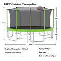 16Ft Trampoline With Balance Bar & Basketball Hoop&Ball, Astm Approved Reinforced Type Outdoor Trampoline With Enclosure Net Green Steel