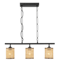 Elysian Three Lights Island With Natural Rattan Shade Farmhouse Chain Ceiling Lamp Black,Rattan Metal,Rattan,Rattan Metal