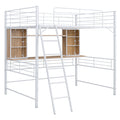 Full Size Loft Bed With Desk And Shelf, Loft Bed With Ladder,Full,White Full White Metal