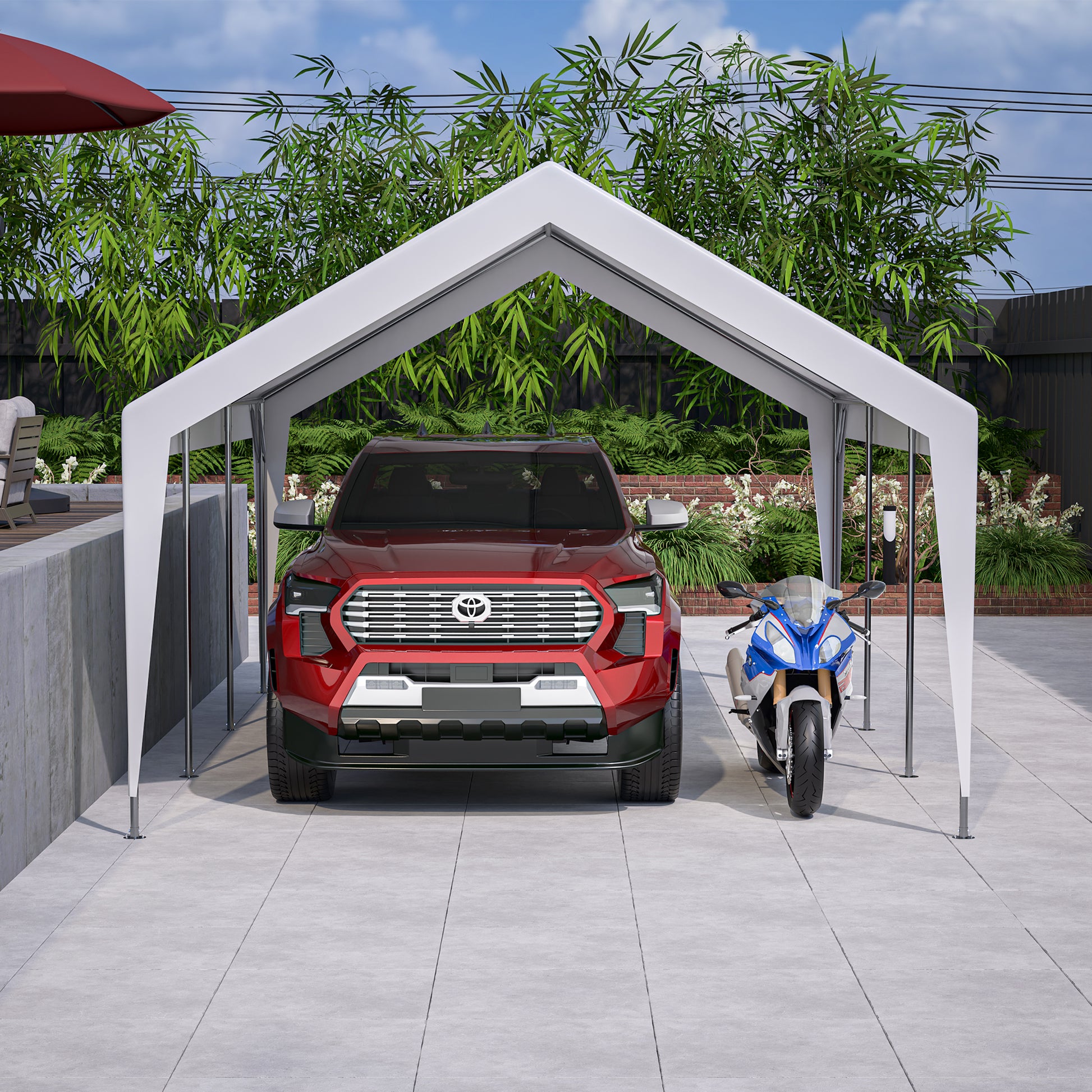 13X20 Heavy Duty Steel Carport Storage Canopy Garage Tent W Removable Sidewalls White Metal