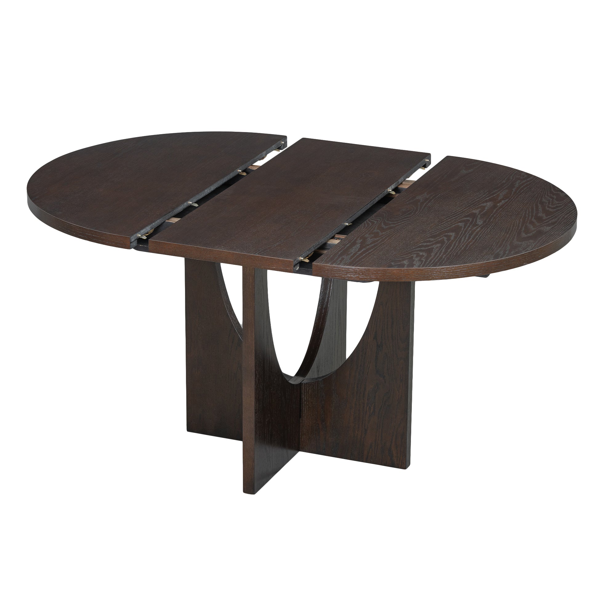 Modern 5 Piece Extendable Round Dining Table Set With 16.2Inch Removable Leaf For Small Places, Espresso Gray Wood Dining Room Solid Wood Rubberwood Round Dining Table With Chair Upholstered Chair Wood Espresso Seats 4 Removable Leaf Contemporary Round
