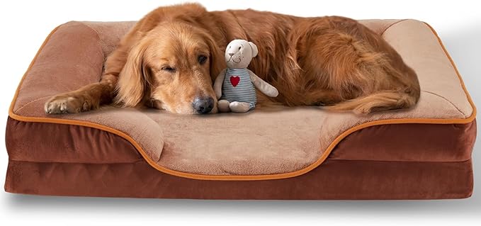 42'' Orthopedic Dog Bed For X Large Dog, Memory Foam Dog Bed, Egg Crate Foam Dog Couch Bed With Washable Removable Cover, Brown Brown Faux Fur