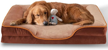 42'' Orthopedic Dog Bed For X Large Dog, Memory Foam Dog Bed, Egg Crate Foam Dog Couch Bed With Washable Removable Cover, Brown Brown Faux Fur