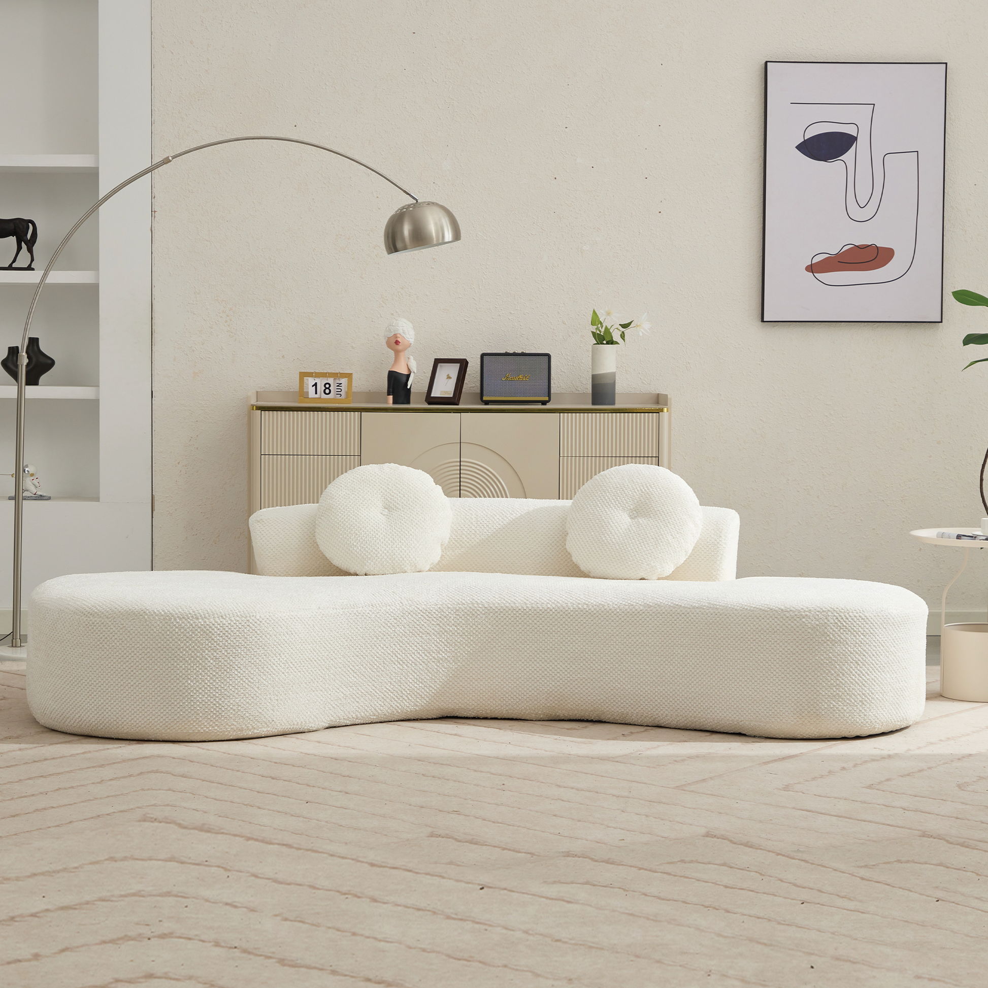 Arrived 105.5''Curved Sofa, Modern Minimalist Sofa, Cloud Couch Sofa 3 4 Seater Couch With 2 Pillows,Bedroom, No Assembly Required, Point Shaped Corduroy, Anti Wrinkle Beige Beige Polyester Primary Living Space Tight Back Soft Modern Foam Upholstered 3