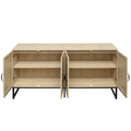 Rattan 4 Door Sideboardsideboard Buffet Storage Cabinet,Accent Storage Cabinetlarge Cabinet With 4 Rattan Decorated Doors For Living Room Dining Room Natural Particle Board Mdf