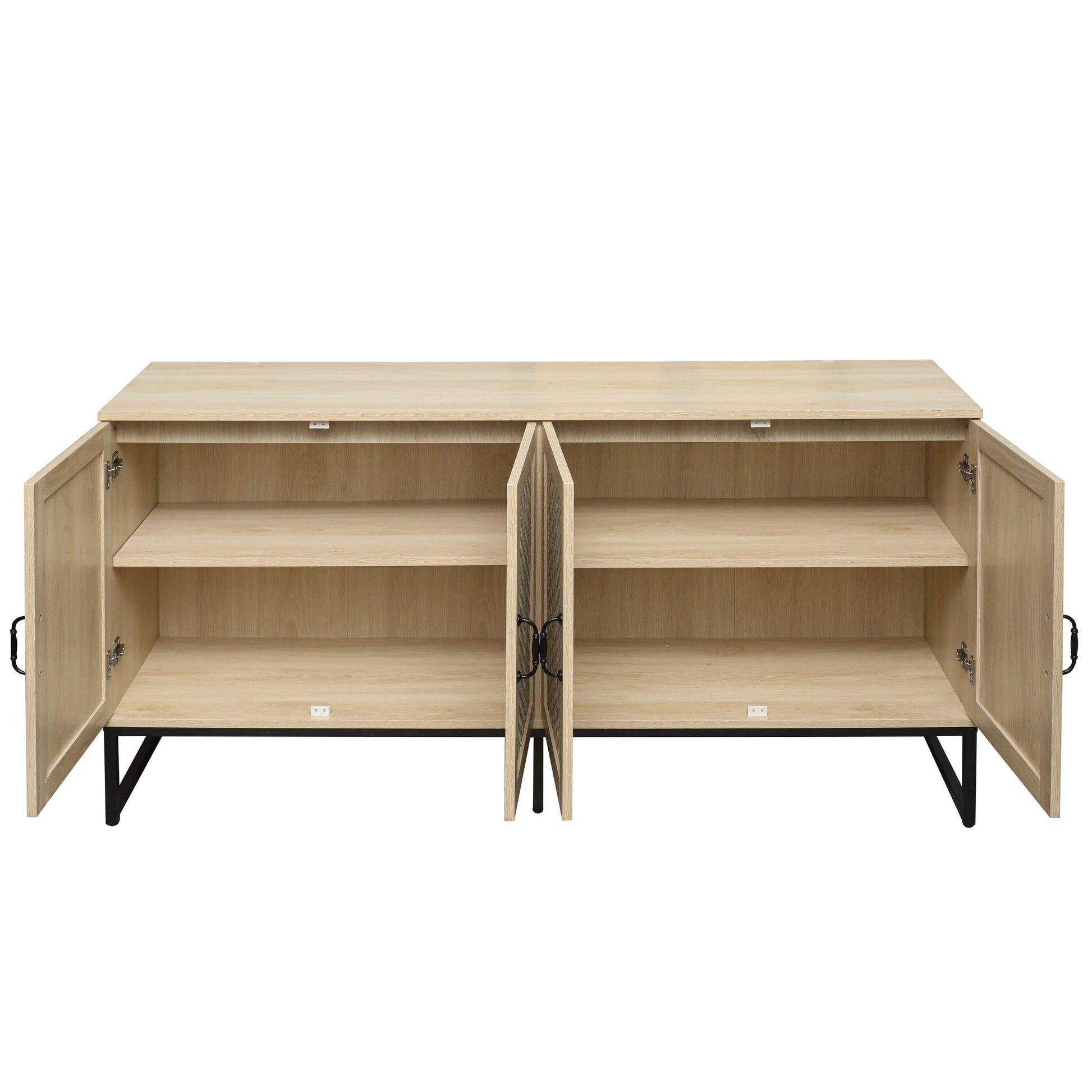 Rattan 4 Door Sideboardsideboard Buffet Storage Cabinet,Accent Storage Cabinetlarge Cabinet With 4 Rattan Decorated Doors For Living Room Dining Room Natural Particle Board Mdf
