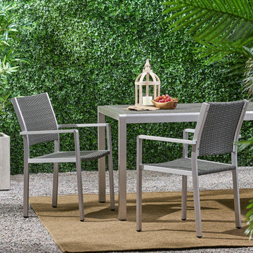 Cape Coral Outdoor Wicker Dining Chairs With Aluminum Frames, 2 Pcs Set, Grey Grey Aluminium