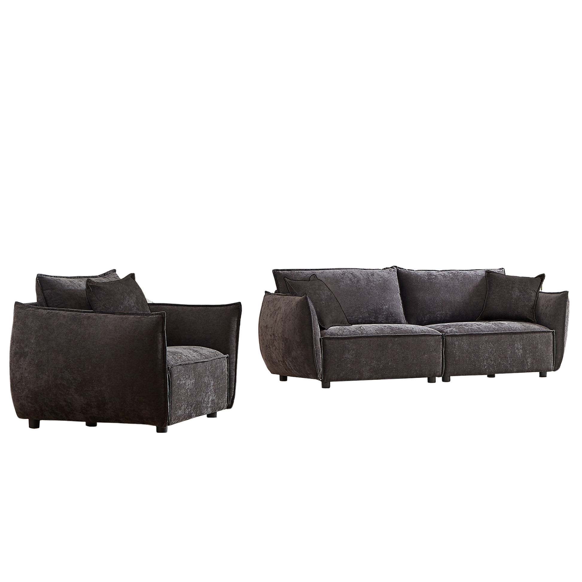 3 Seater 1 Seater Combo Sofa Modern Living Room Sofa, Linen Fabric Sofa, Wooden Frame With 3 Pillows, Apartment Sofa Furniture Black Chenille Wood Primary Living Space Pine Foam Fabric 4 Seat