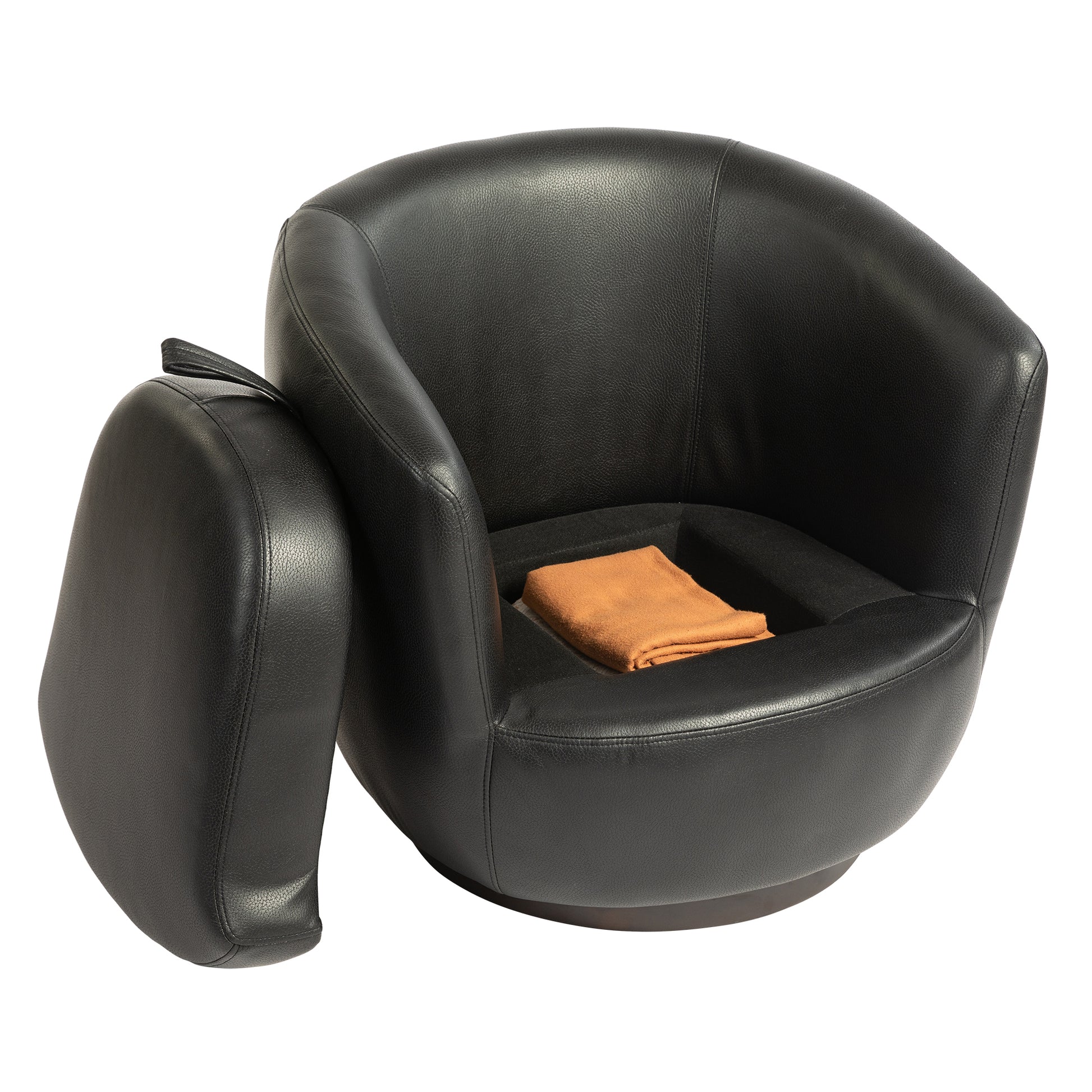 Upholstered Swivel Barrel Armchair With Storage Modern Living Room Side Chair For Bedroom Office Reading Spaces Pu Black Black Foam Upholstered