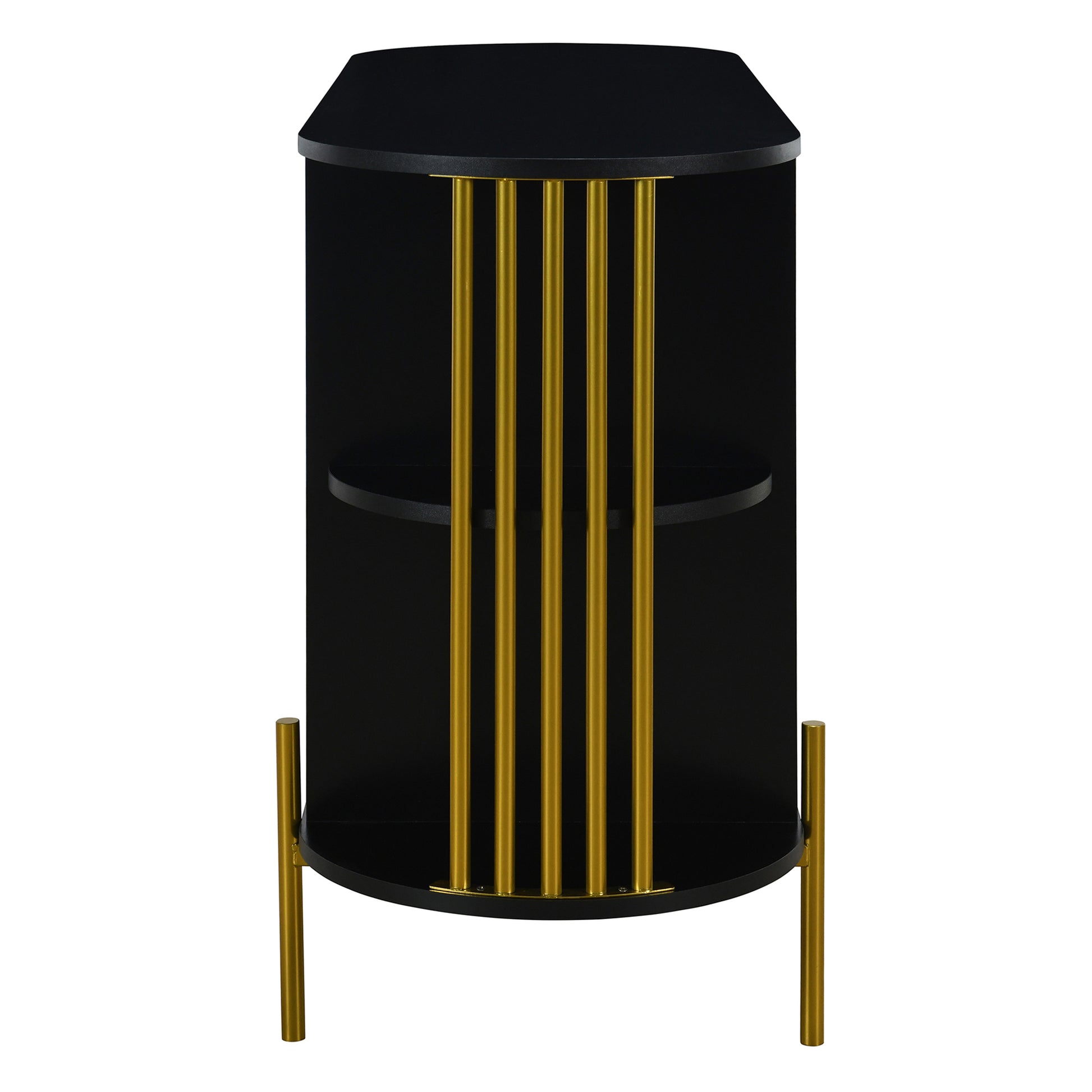 2 Door Elegant Curved Dining Cabinet With Gold Trim And Woven Rattan Doors For Dining Room Black Black Particle Board