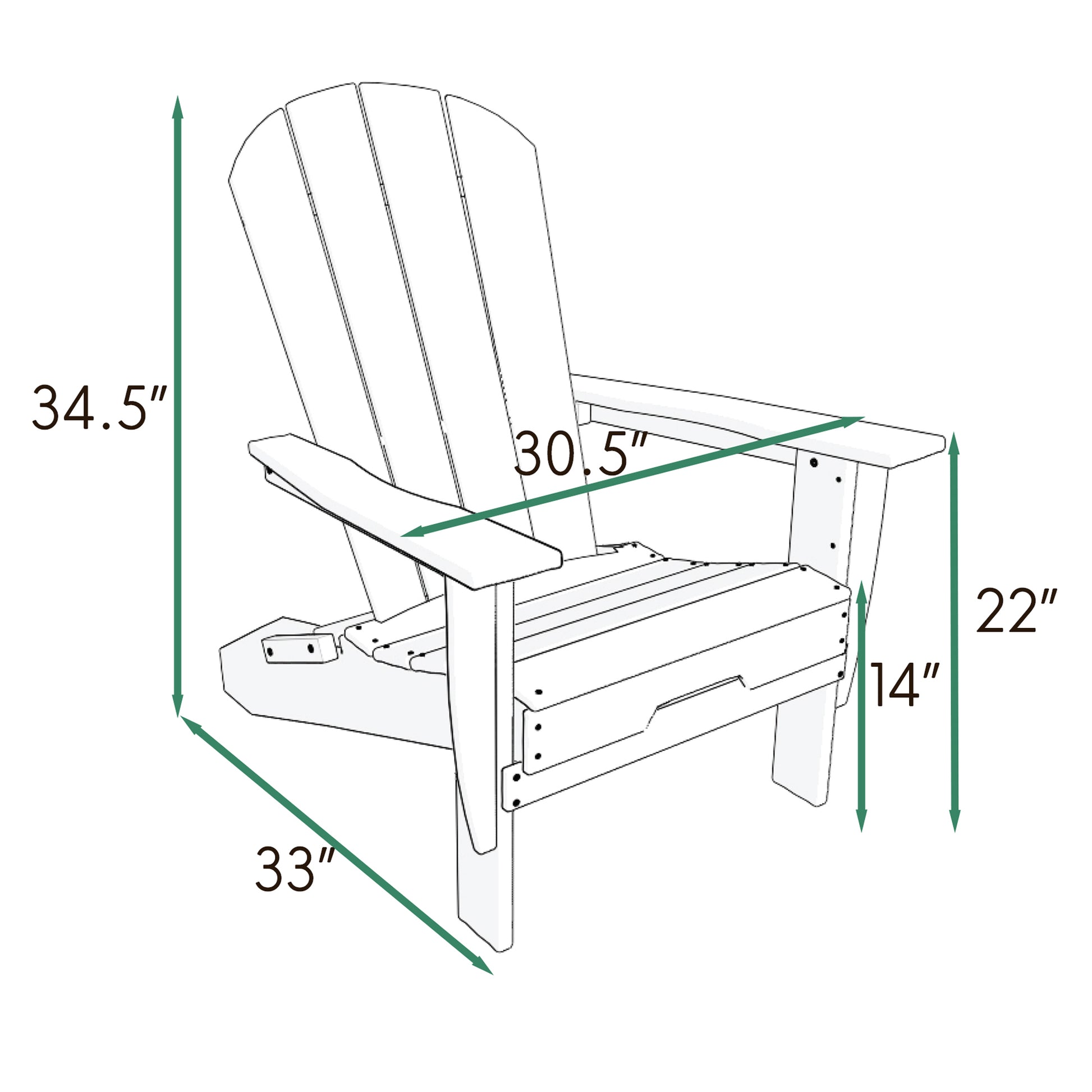 Hdpe Folding Adirondack Chair, Ultra Durable Weather Resistant Design, Easy Folding Design, 300 Lb Capacity, White White Hdpe