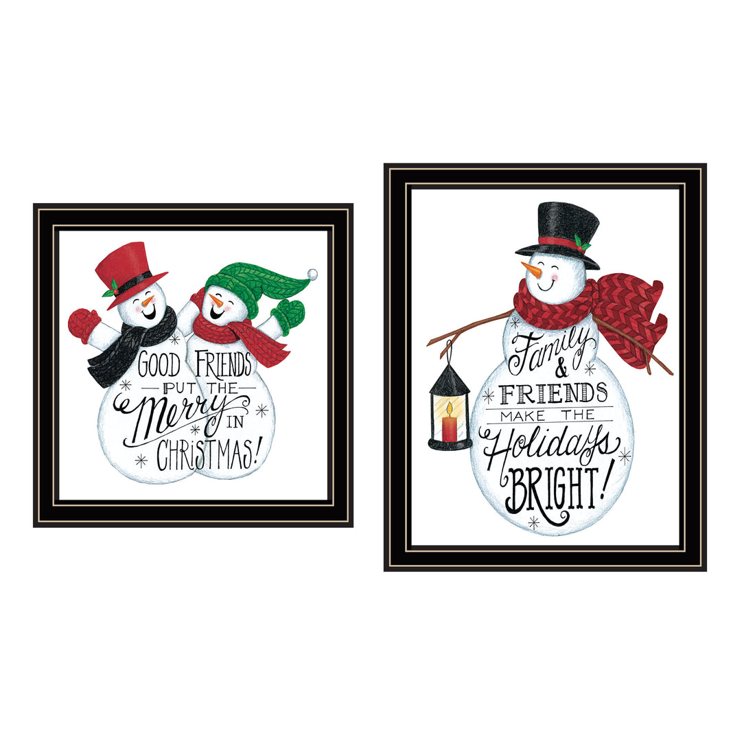 2 Piece Vignette Good Friends Snowman Black Framed Wall Art For Living Room, Bedroom Wall Art Print For Home Decor By Deb Strain Multicolor Wood Paper