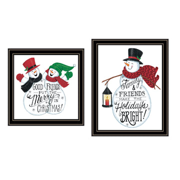 2 Piece Vignette Good Friends Snowman Black Framed Wall Art For Living Room, Bedroom Wall Art Print For Home Decor By Deb Strain Multicolor Wood Paper
