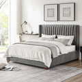 Queen Size Modern Design Bed Frame Upholstered Queen Bed Frame Platform With Headboard Corduroy Headboard Wooden Slats Support, No Box Spring Needed,Mattress Foundation,Dark Grey Queen Dark Grey Corduroy