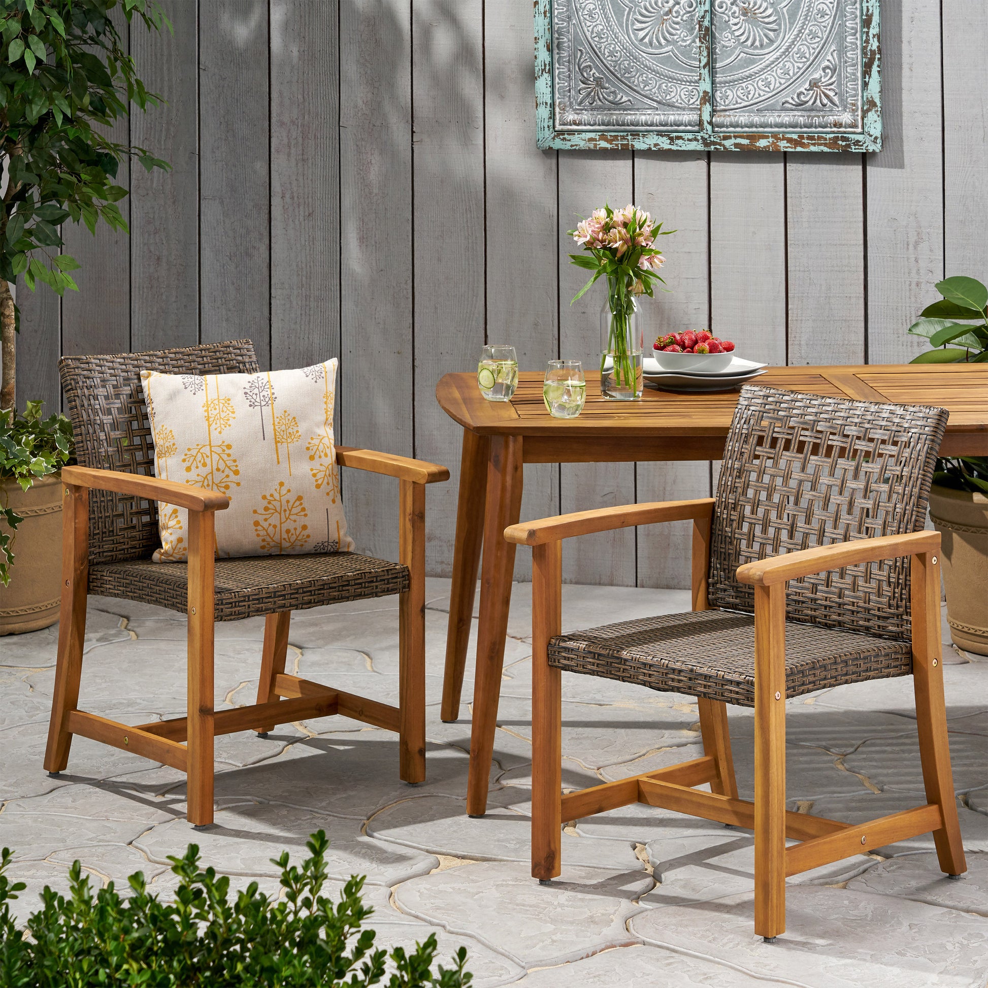 Hampton Wood And Wicker Dining Chair Set Of 2 Brown Wood Glass