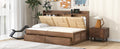 Twin Size Wood Daybed With Upholstered Storage Shelves, Usb Ports And 2 Drawers, Wood Color Box Spring Not Required Twin Wood Wood Bed Frame Solid Wood Mdf