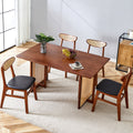 Table And Chair Set, Ancient Style Solid Wood Dining Table, Imitation Rattan Table Legs, Beautiful Simple Solid Wood Dining Chair, Perfect For Dinner, Meetings, Home And Office Decoration Walnut Rubber Wood
