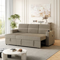 85 Inches Corduroy Sofa Bed, 3 Seater Sleeper Sofa With Storage Chaise, Square Handrail With Two Cup Holder And Usb Charge Port, Pull Out Couch For Living Room Brown Corduroy 3 Seat