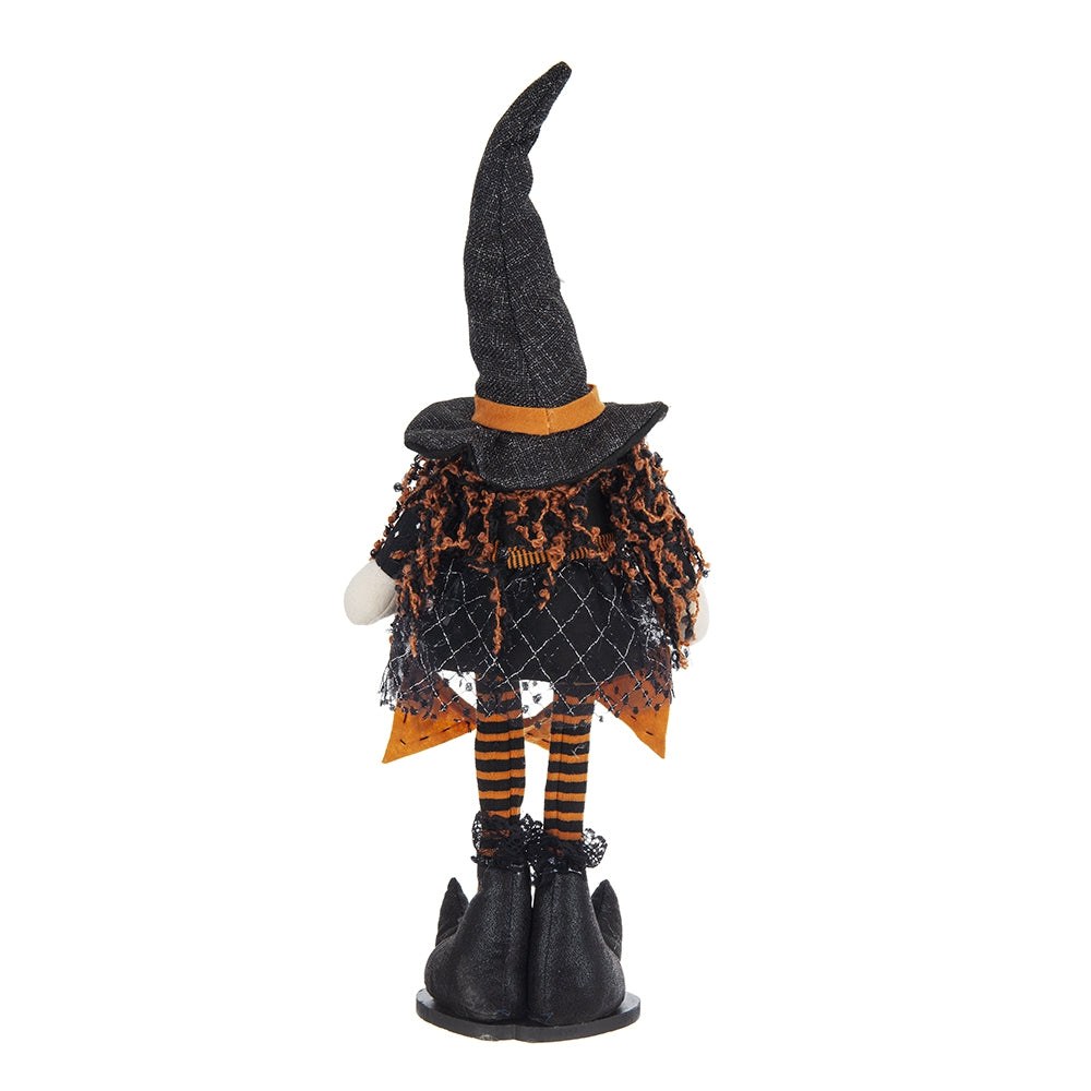 8.3X5X24" Fabric Standing Gnome W Orange Banner & Spring Body, For Halloween Decor Black,Orange,White Polyester