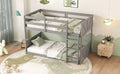 Twin Over Twin Floor Bunk Bed With Panelled Headboard And Footboard, Solid Rubber Wood Foundation With Safety Guardrails, Built In Ladder,Antique White Twin Antique White Rubber Wood