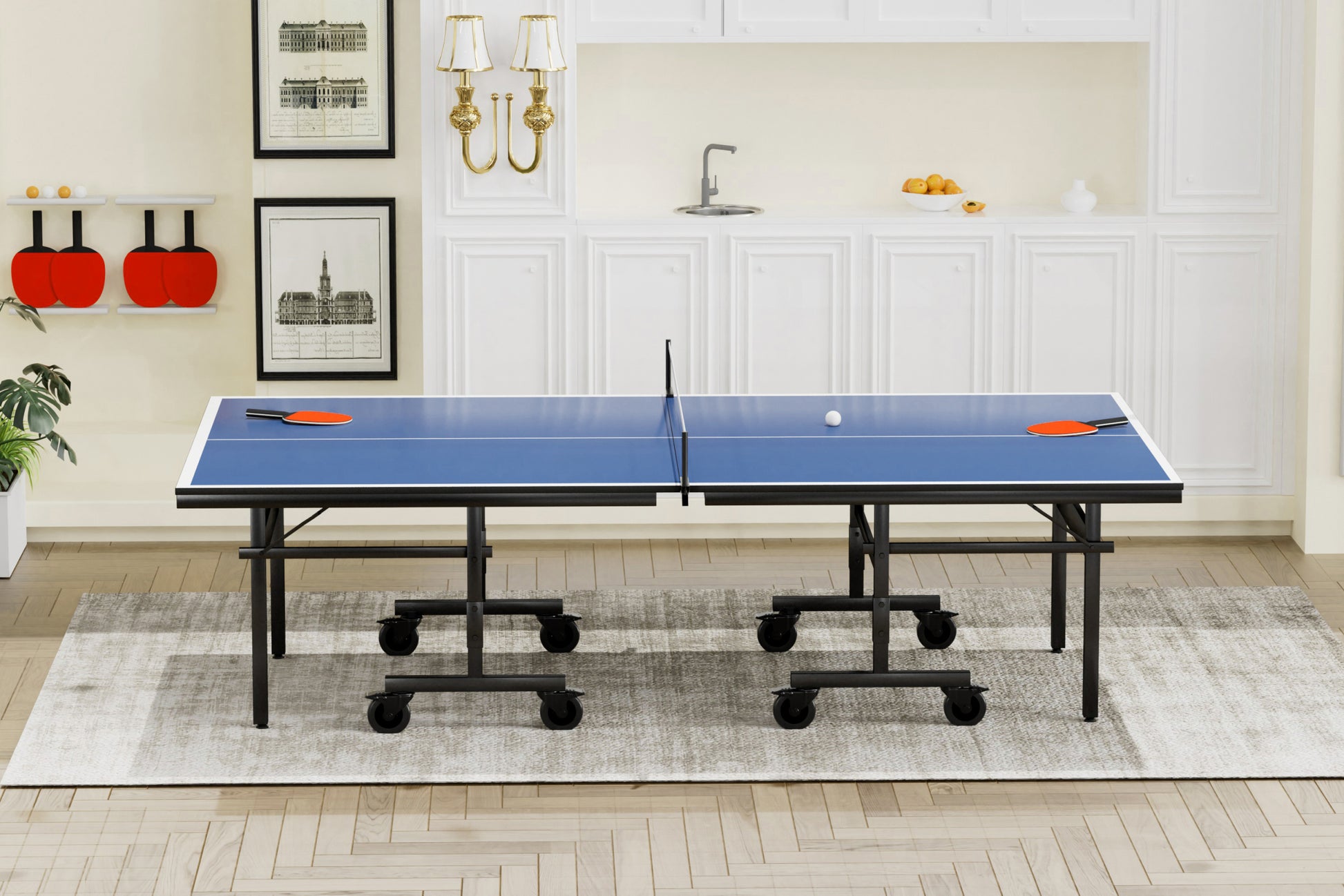 Table Tennis Table 15Mm Professional Mdf Indoor Table Tennis Table With Table Tennis Net And Bats Etc. Quick Assembly, Single Training Table, 108"L X 60"W X 30"H Black Blue Mdf Steel