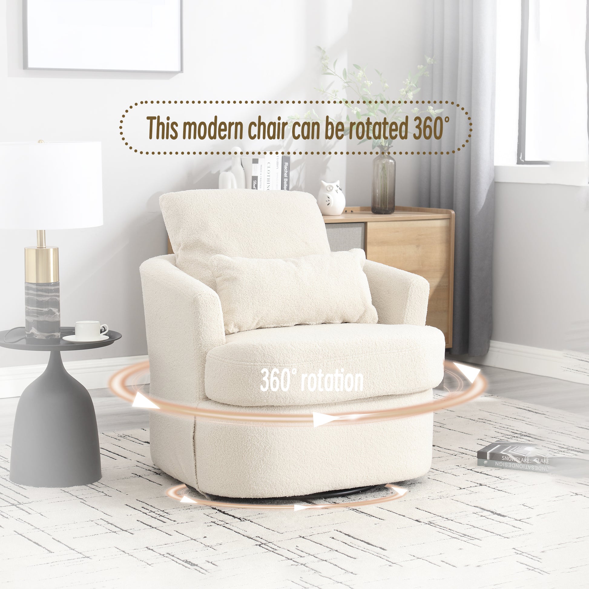 Coolmore Swivel Barrel Chair, Comfy Round Accent Sofa Chair For Living Room, 360 Degree Swivel Barrel Club Chair, Leisure Arm Chair For Nursery, Hotel, Bedroom, Office, Lounge Whiteteddy White Teddy