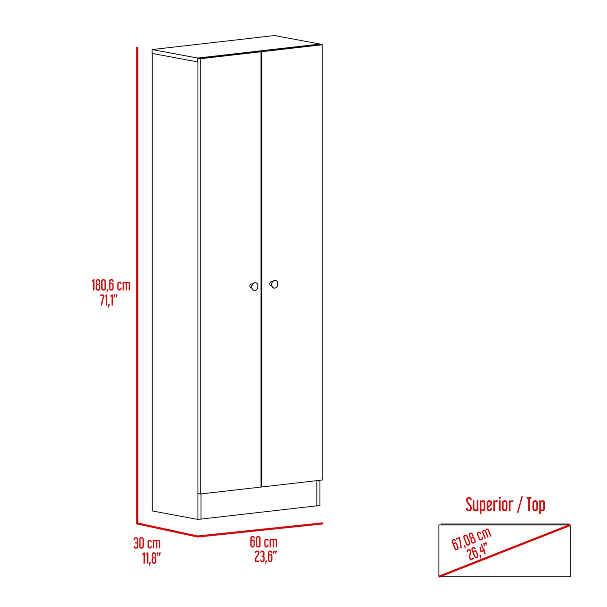 Multistorage Cabinet 71" H, Two Doors, Five Internal Shelves, White White Particle Board Particle Board