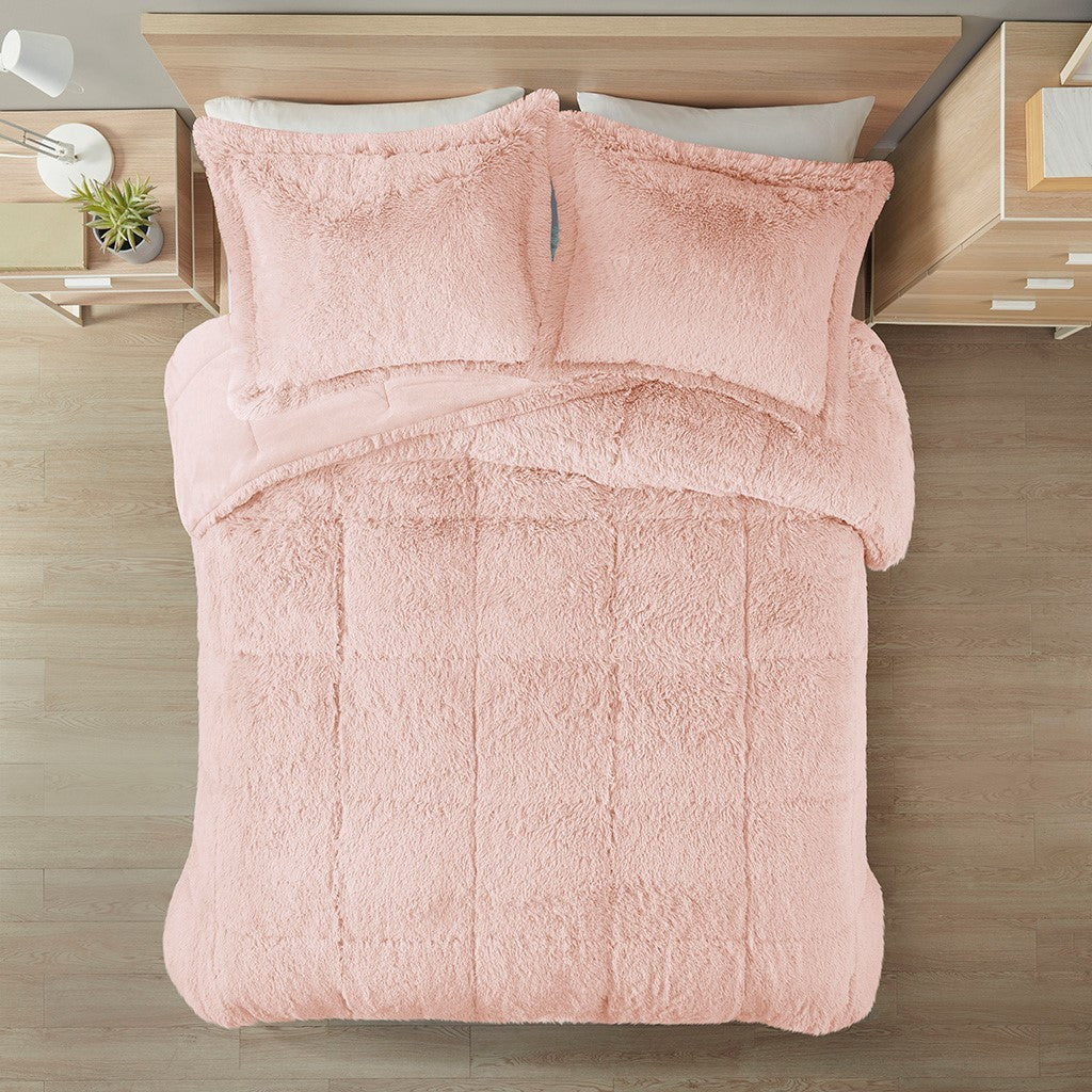 Shaggy Long Fur Comforter Mini Set Twin Blush Polyester