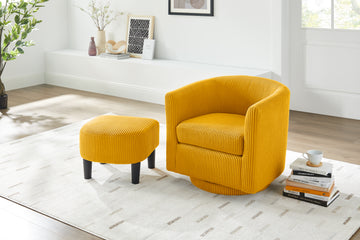 Swivel Accent Chair 360 Comfy Recliner Corduroy Arm Chair Single Sofa With Ottoman For Living Room Bedroom,Yellow Yellow Fabric