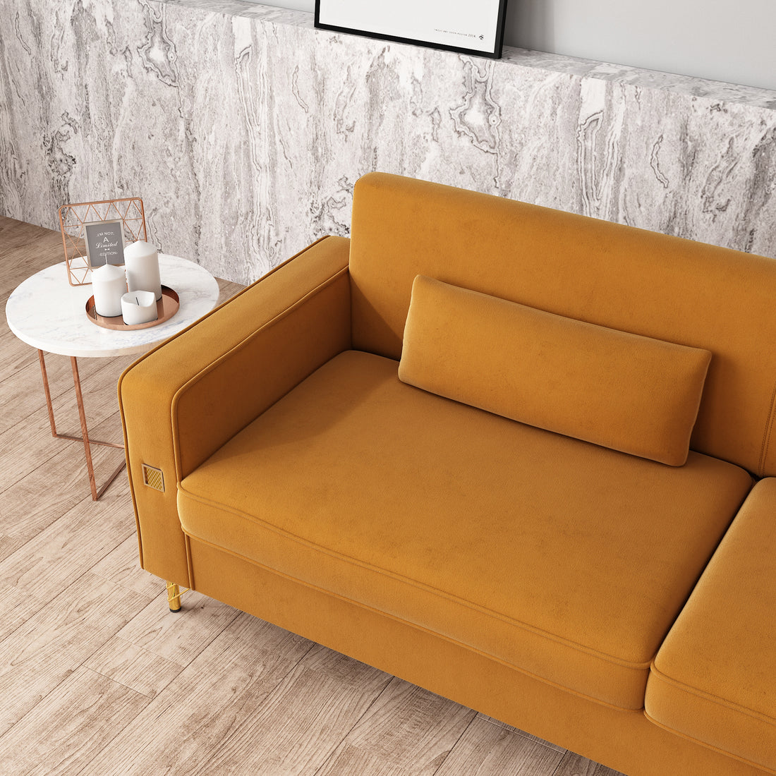 Fx P18 Or Sofa Luxury Velvet Sofa With Gold Accents Modern 3 Seat Couch With Plush Cushions, Perfect For Living Room And Office Decor Orange Velvet 3 Seat