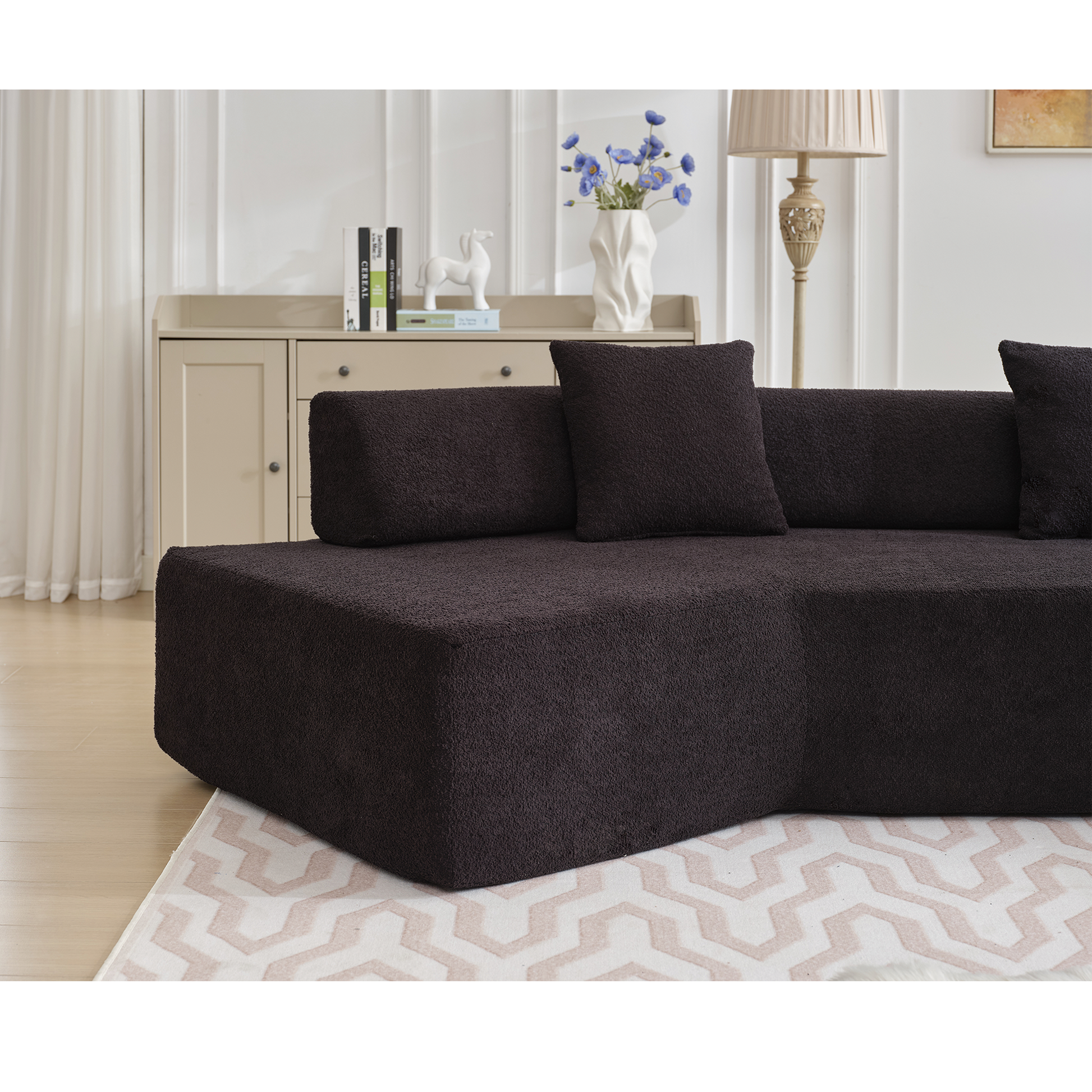 Arrived Modern Minimalist 140" L Shape Couch ,No Assembly Required,Boucle,Modular Sofa ,Couch With Chaise,Free Combination Foam Filled Sofa, 4 Seats,Black Black Polyester Primary Living Space Soft Modern Foam Polyester 4 Seat