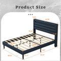 Queen Size Bedframe With Led Bedside Induction Light, Wrapped In Linen, Bedside Atmosphere Light, Anti Slip And Noise Free, Easy To Assemble, Dark Blue Queen Black Blue Iron Iron