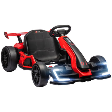 Aosom 24V 7.5 Mph Electric Go Kart With Adjustable Seat, Drifting Car Battery Powered Ride On Toy Outdoor With Slow Start, Button Start, Music, Honking Horn, Lights, For 6 12 Years Old, Red Red