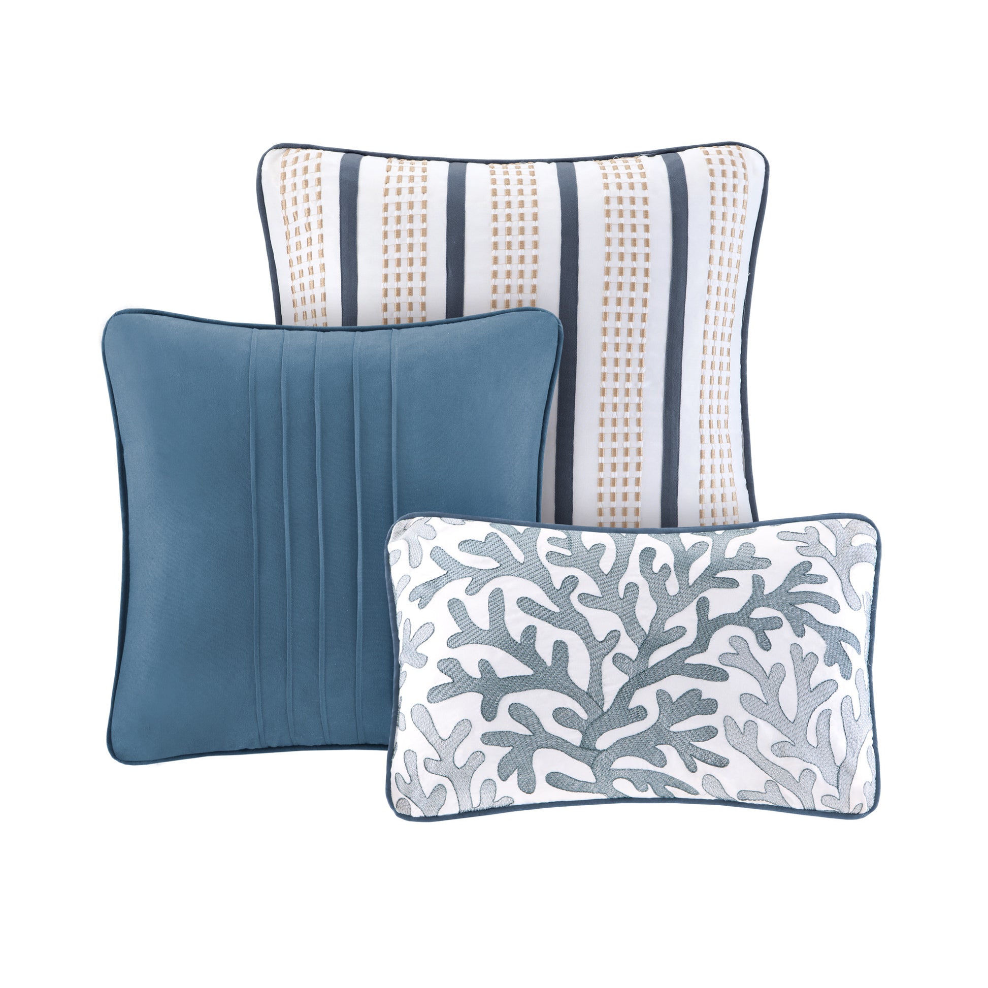 Brushed Microfiber Quilt Set With Throw Pillows Blue Full Queen Full Blue Polyester