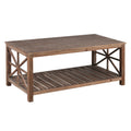 52''W Handcrafted Coffee Table In Front Of The Sofa Or Loveseat For Living Room Brwon Antique Brown Light Brown Desk Top Primary Living Space Antique Floor Mount Rectangular Open Storage Coffee & End Tables Lacquered Solid Wood Mdf Mdf