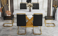 Table And Chair Set, The Table Is Equipped With A Marble Patterned Mdf Tabletop And Gold Table Legs.The Chair Is Equipped With Pu Synthetic Leather High Back Cushion And Gold Coated Metal Legs. Gold Black Seats 4 Mdf Metal