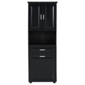 Tall Bathroom Cabinet With Laundry Basket, Large Storage Space Tilt Out Laundry Hamper And Upper Storage Cabinet, Black Black Mdf