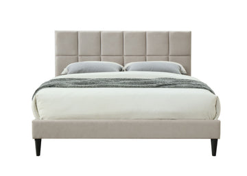 Full Sized Squares Bed In A Box W Usb Light Gray Upholstered