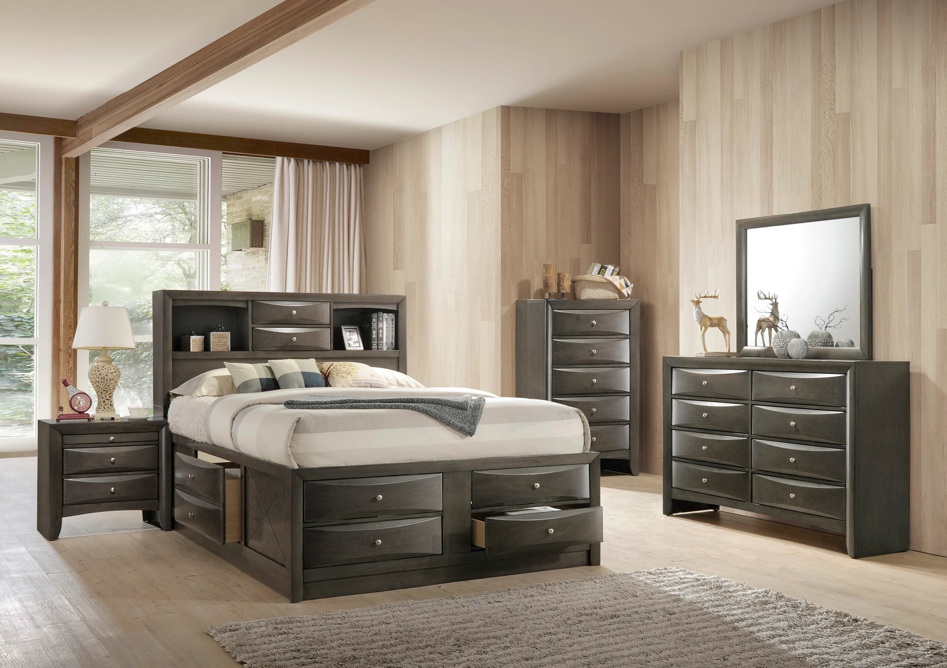 1Pc Contemporary 5 Drawer Chest Gray Finish Solid Wood Wooden Bedroom Furniture Gray Bedroom Contemporary Wood