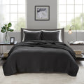 3 Piece Quilt Set Black Full Queen Full Black Microfiber