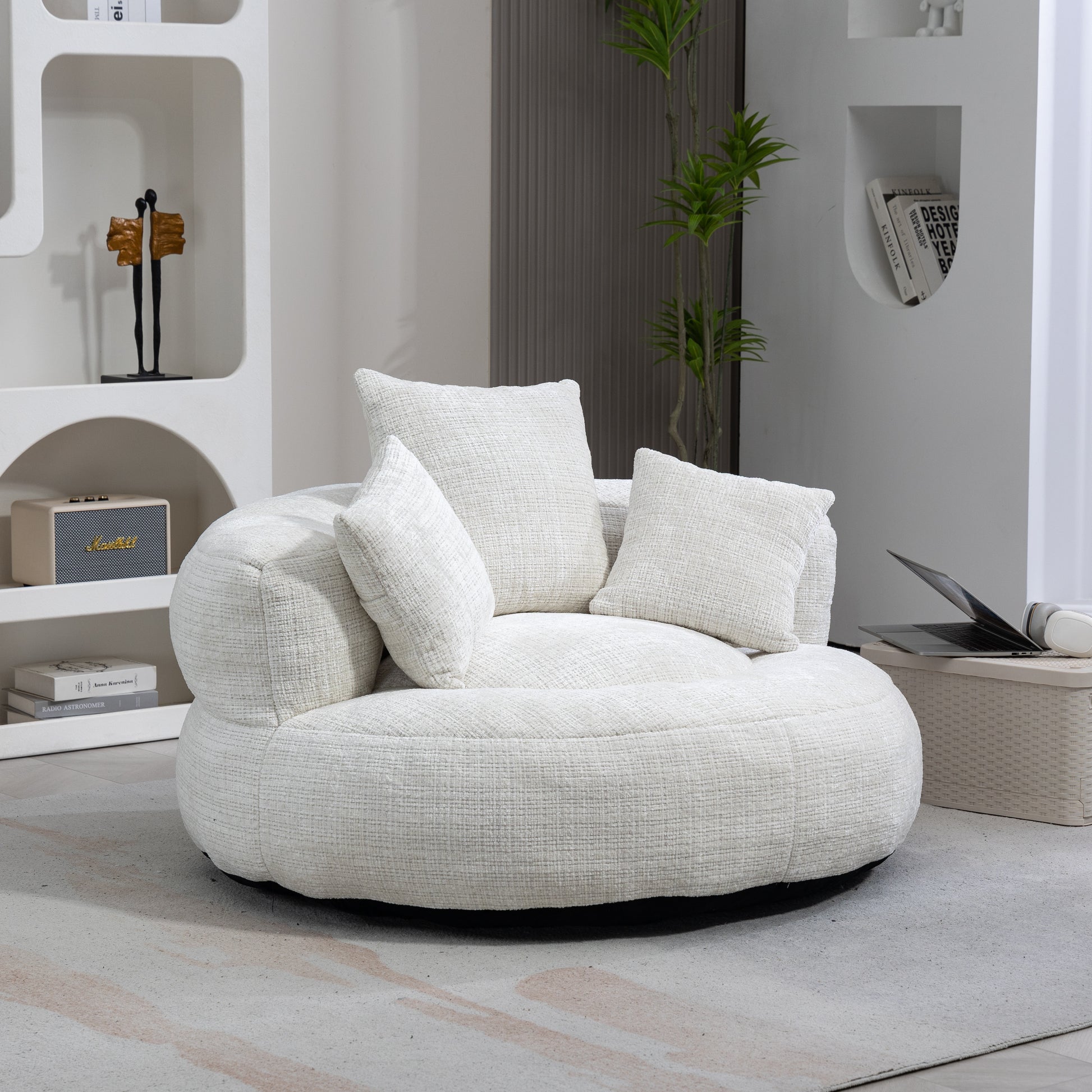 Coolmore Lazy Sofa Durable Comfort Lounger High Back Bean Bag Chair Couch With Three Pillows For Adults And Kids, Indoor & Outdoor, Single Gaming Sofa Chair For Bedroom,Office Beige Chenille Beige Foam Chenille 1 Seat