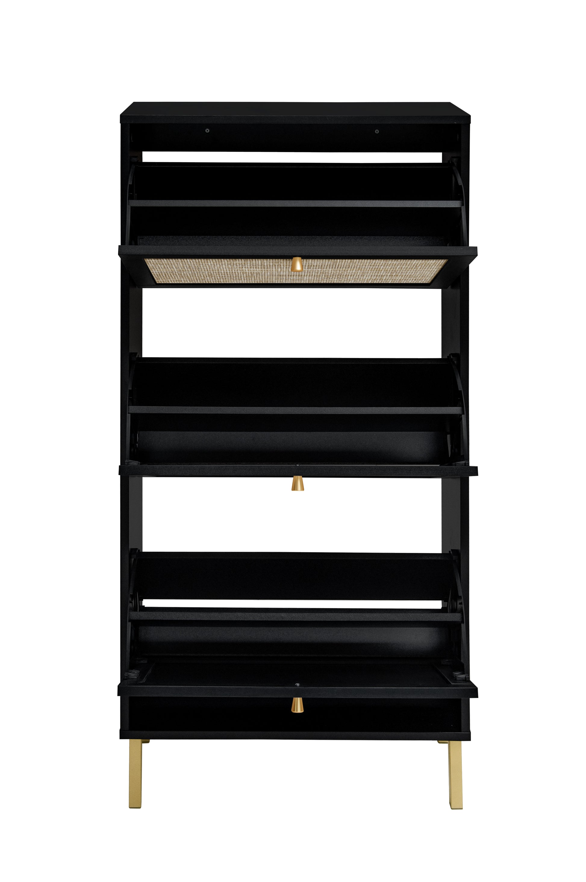 Rattan 3 Door Shoe Rack, Freestanding Modern Shoe Storage Cabinet, For Entryway Black Particle Board