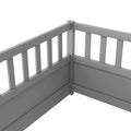 Twin Size Floor Bed, Integral Construction With Super High Security Barrier, Door, Children'S Floor Bed Frame, Montessori Wooden Children'S Floor Bed, Grey Box Spring Required Twin Grey Wood Brown