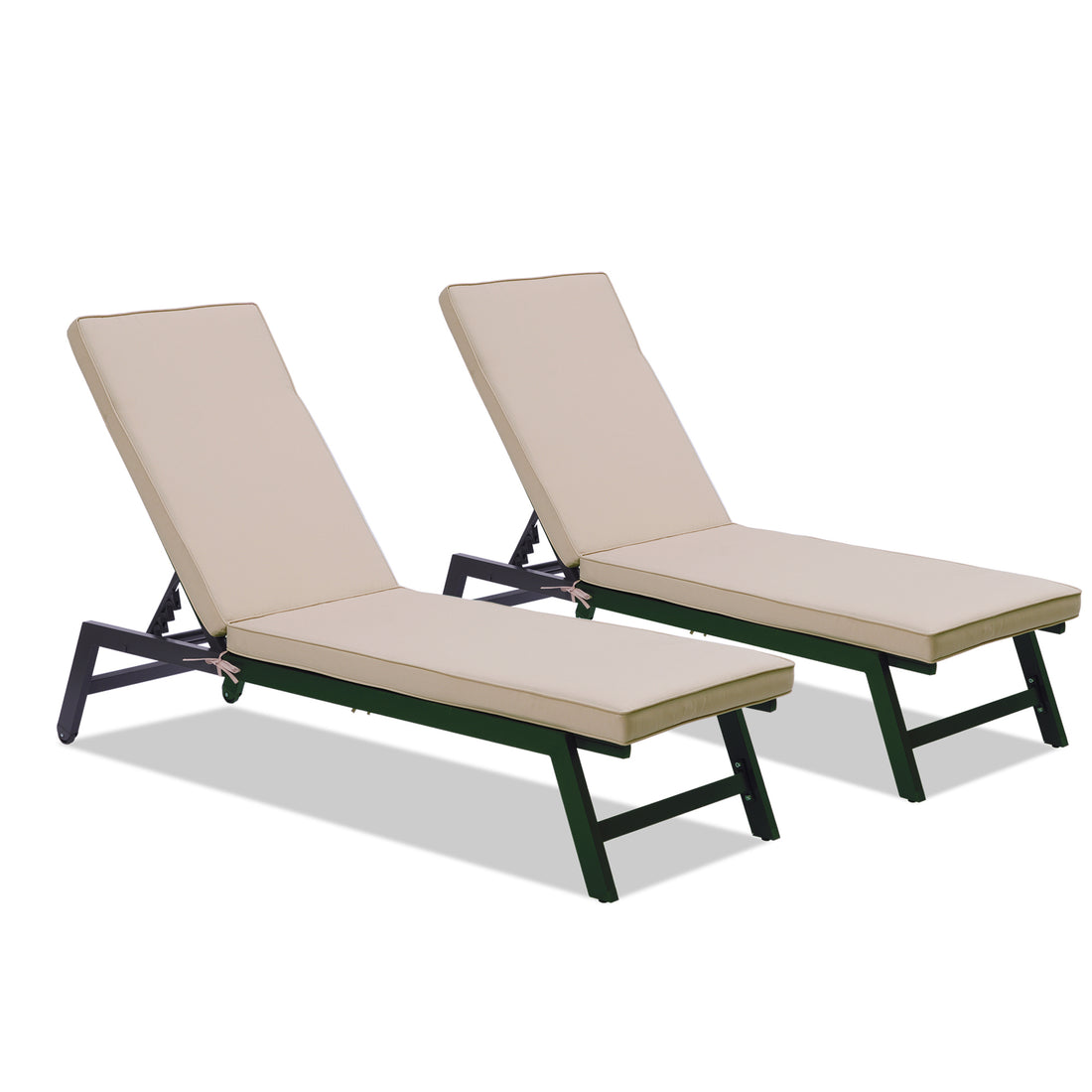 2Pcs Set Outdoor Lounge Chair Cushion Replacement Patio Funiture Seat Cushion Chaise Lounge Cushion Khaki Polyester