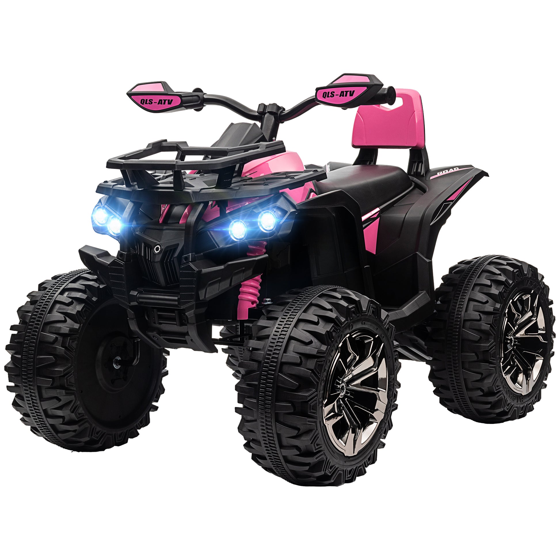 Aosom 12V Kids Atv Ride On Four Wheeler Toy Car With Music, Realistic Headlights, Wide Wheels, Rechargeable Battery Powered, For Boys And Girls, Pink Pink Steel