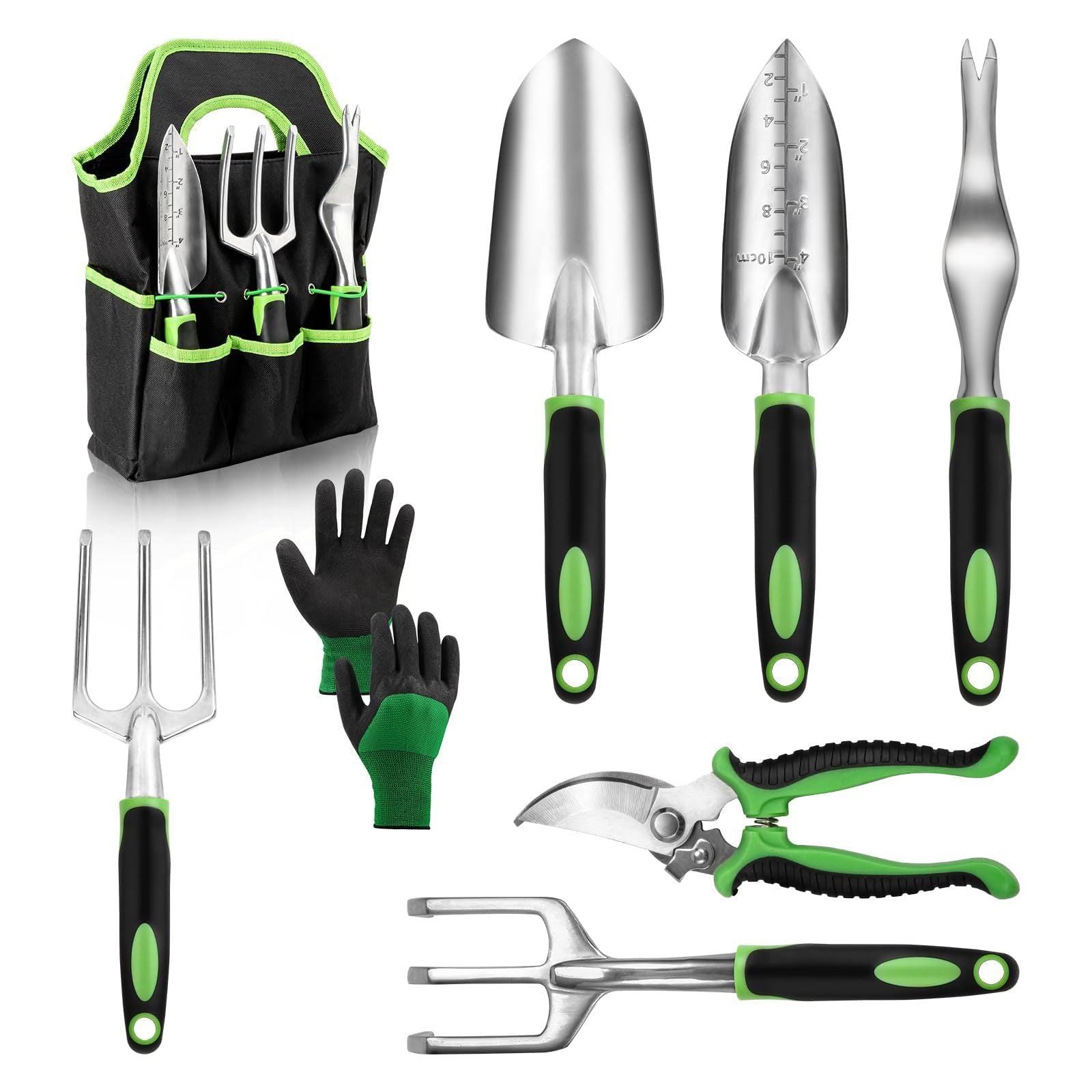 8 Piece Stainless Steel Gardening Tool Sets Black Metal