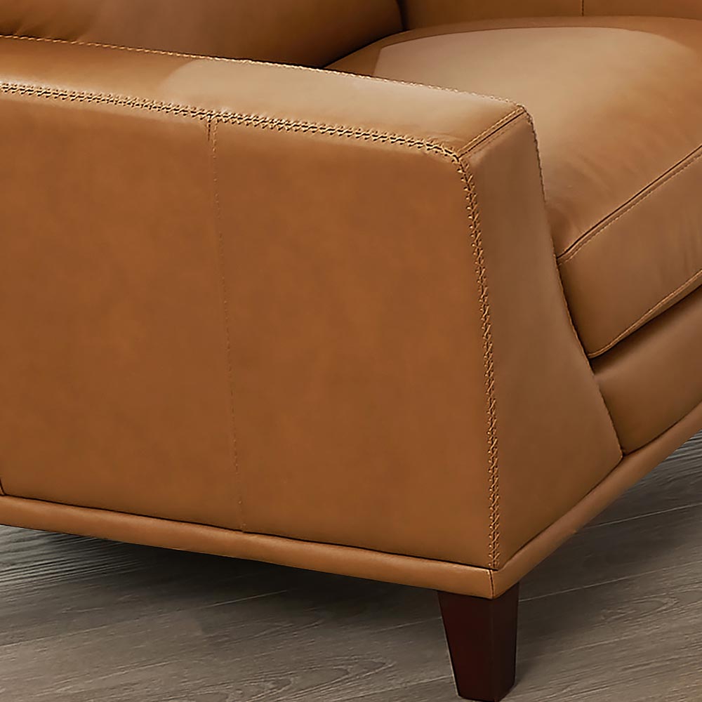 Soma Leather Loveseat Cognac Genuine Leather Wood Primary Living Space Medium Firm Cushion Back Mid Century Modern Eucalyptus Square Arms Down Filling Genuine Leather